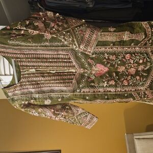 Embroidered Green and Pink Dress